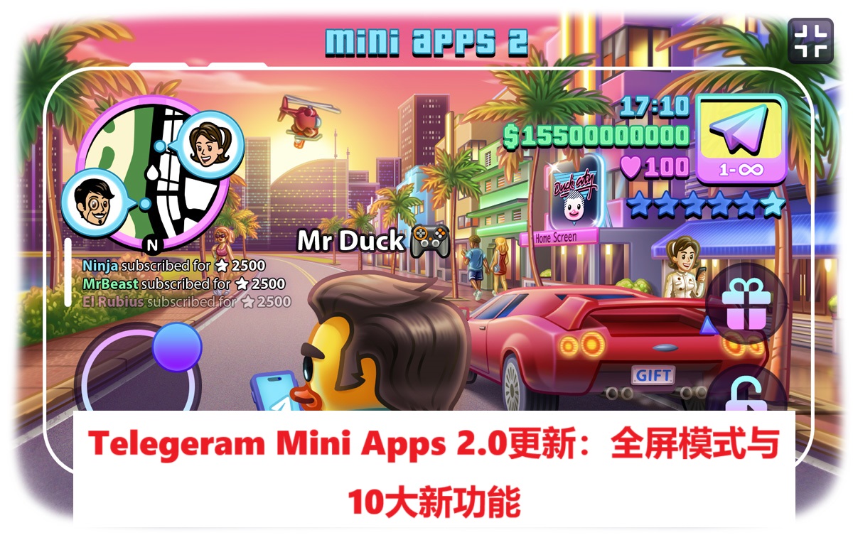Telegeram Mini Apps 2.0更新：全屏模式与10大新功能